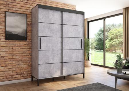 Szafa przesuwna BRAGA 160, Beton, Czarne listwy - wizualizacja HD