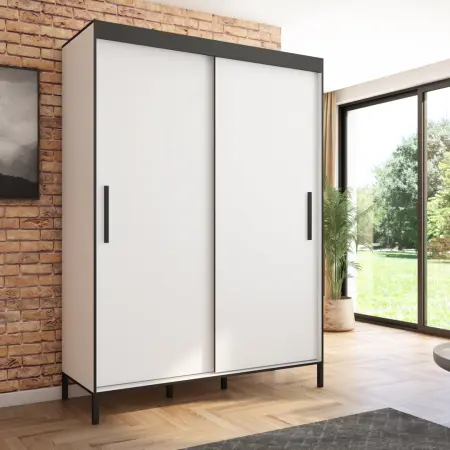 Szafa przesuwna BRAGA 160 gładka, Biała, Czarne listwy