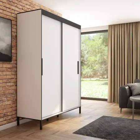 Szafa przesuwna BRAGA 160 gładka, Biała, Czarne listwy 2