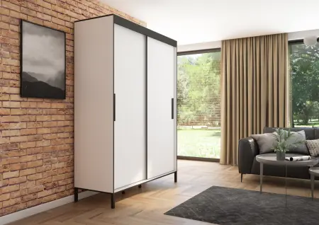 Szafa przesuwna BRAGA 160 gładka, Biała, Czarne listwy - wizualizacja HD 2