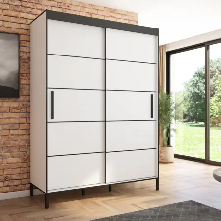 Szafa przesuwna BRAGA 160, Biała, Czarne listwy