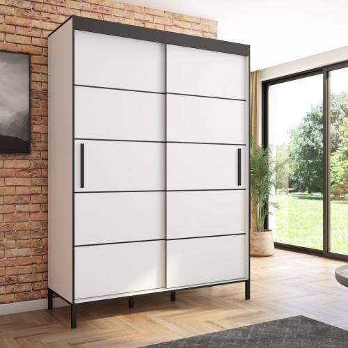 Przejdź do produktu Szafa przesuwna Braga 160, Biała, Czarne listwy