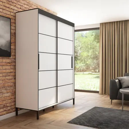 Szafa przesuwna BRAGA 160, Biała, Czarne listwy 2