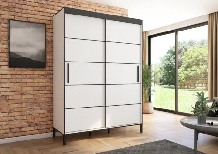 Szafa przesuwna BRAGA 160, Biała, Czarne listwy - wizualizacja HD