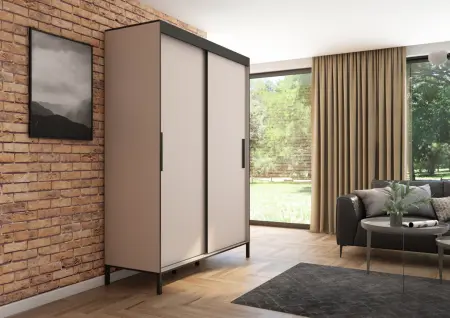 Szafa przesuwna BRAGA 160 gładka, Kaszmir, Czarne listwy - wizualizacja HD 2