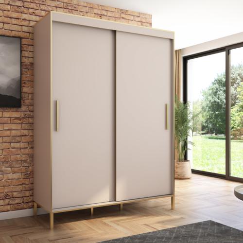 Przejdź do produktu Szafa przesuwna Braga 160 gładka, Kaszmir, Złote uchwyty 
