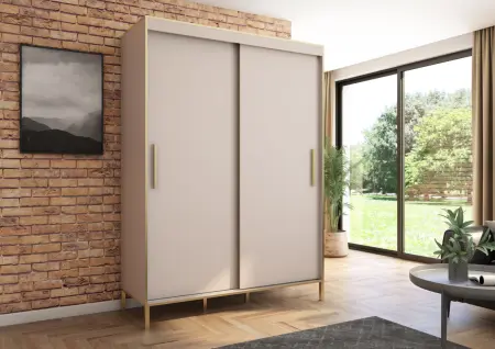 Szafa przesuwna BRAGA 160 gładka, Kaszmir, Złote listwy - wizualizacja HD