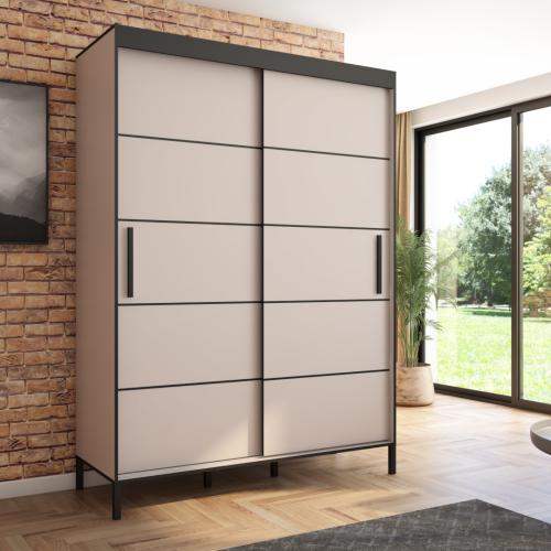 Przejdź do produktu Szafa przesuwna Braga 160, Kaszmir, Czarne listwy