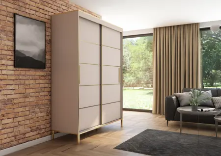 Szafa przesuwna BRAGA 160, Kaszmir, Złote listwy - wizualizacja HD 2