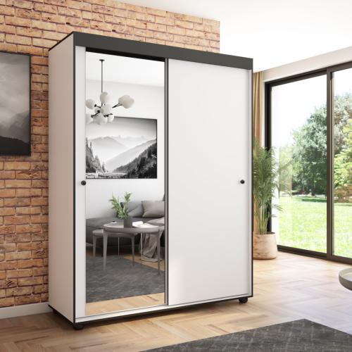 Przejdź do produktu Szafa przesuwna Porto 160 z lustrem, Biała