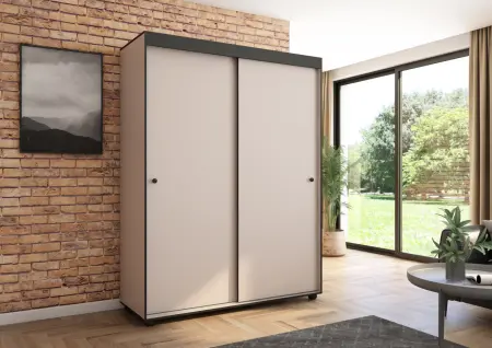 Szafa przesuwna Porto 160 gładka, Kaszmir, Czarne listwy HD