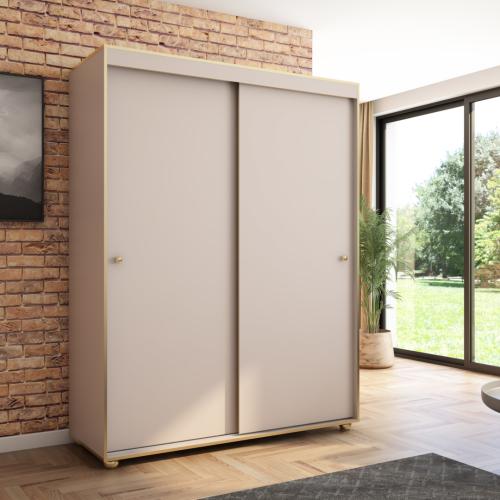 Przejdź do produktu Szafa przesuwna Porto 160 gładka, Kaszmir, Złote uchwyty 