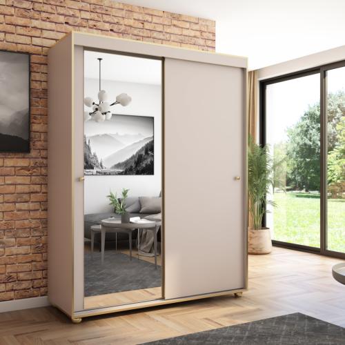 Przejdź do produktu Szafa przesuwna Porto 160 z lustrem, Kaszmir, Złote uchwyty 