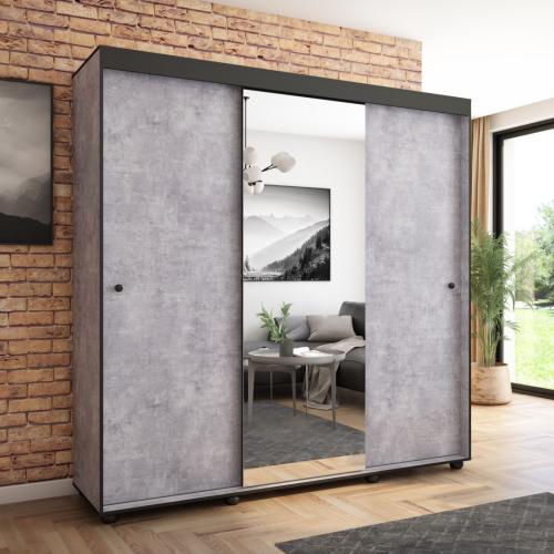 Przejdź do produktu Szafa przesuwna Porto 205 z lustrem, Beton