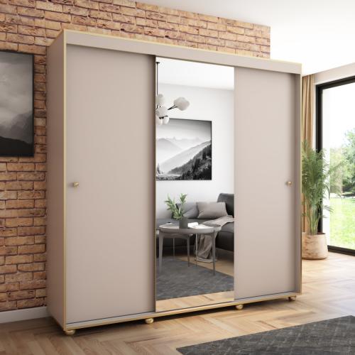 Przejdź do produktu Szafa przesuwna Porto 205 z lustrem, Kaszmir, Złote uchwyty