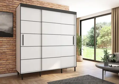 Szafa przesuwna BRAGA 205, Biała, Czarne listwy HD