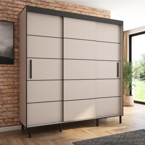 Przejdź do produktu Szafa przesuwna Braga 205, Kaszmir, Czarne listwy