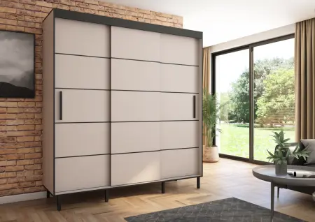 Szafa przesuwna BRAGA 205, Kaszmir, Czarne listwy HD