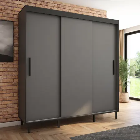 Szafa przesuwna BRAGA 205 gładka, Antracyt, Czarne listwy