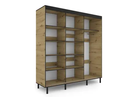 Szafa przesuwna BRAGA 205 gładka, Beton, Czarne listwy - wnętrze