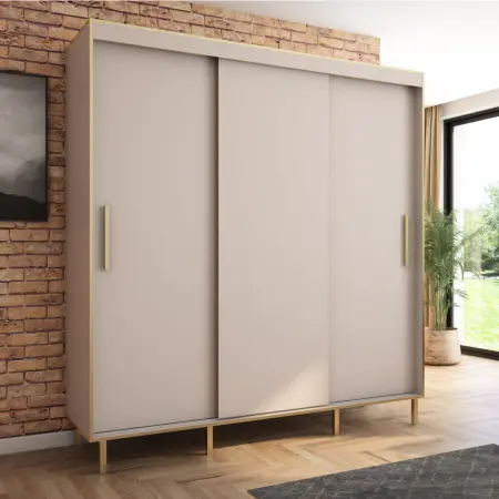 Szafa przesuwna BRAGA 205 gładka, Kaszmir, Złote listwy