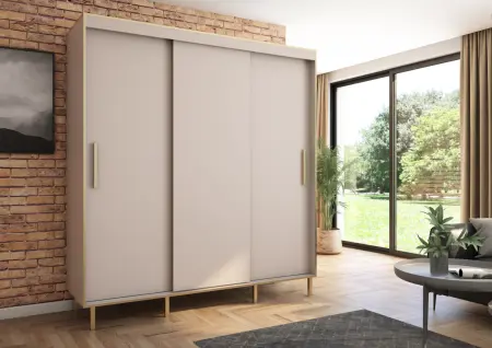 Szafa przesuwna BRAGA 205 gładka, Kaszmir, Złote listwy HD