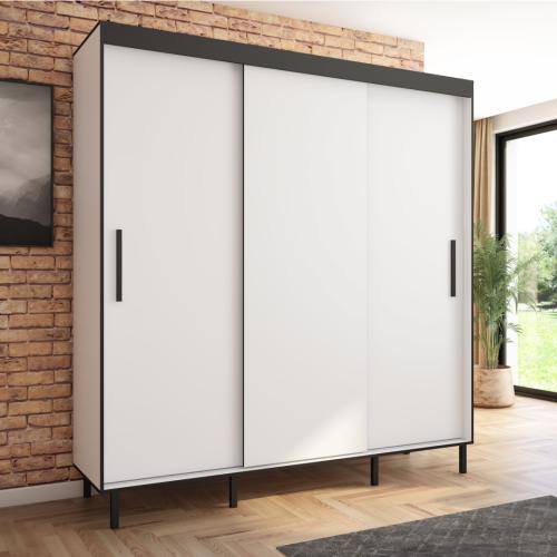 Przejdź do produktu Szafa przesuwna Braga 205 gładka, Biała, Czarne listwy