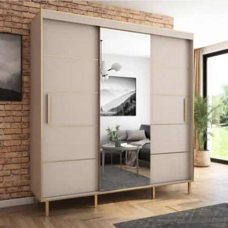 Szafa przesuwna BRAGA 205 z lustrem, Kaszmir, Złote listwy