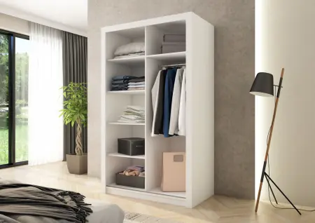 Szafa przesuwna MONAKO 120 z lustrem, Biała - wnętrze