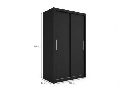 Szafa przesuwna MONAKO 120 gładka, Czarna - wymiary