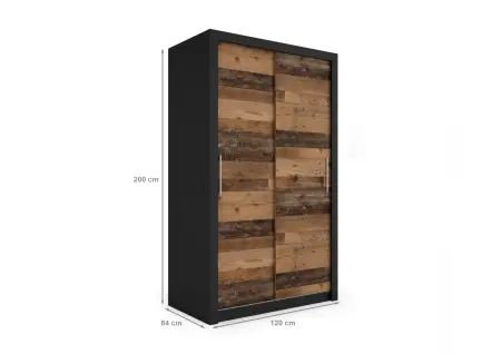 Szafa przesuwna MONAKO 120 gładka, Czarna, Front Old - wymiary