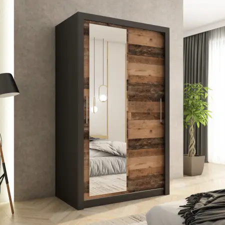 Szafa przesuwna MONAKO 120 z lustrem, Czarna, Front Old 2