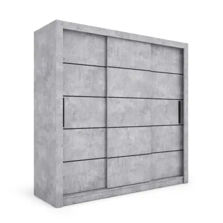 Szafa przesuwna Monako 205, Beton, Czarne listwy