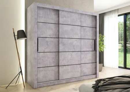 Szafa przesuwna Monako 205, Beton, Czarne listwy HD