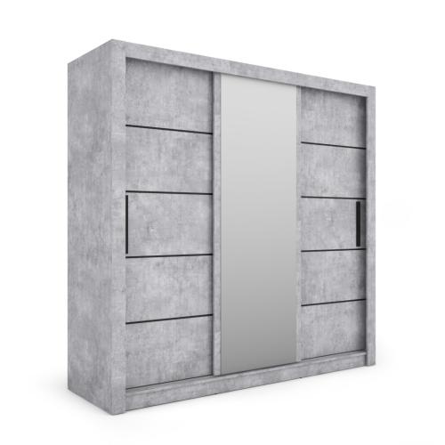 Przejdź do produktu Szafa przesuwna Monako 205, Beton, Lustro, Czarne listwy