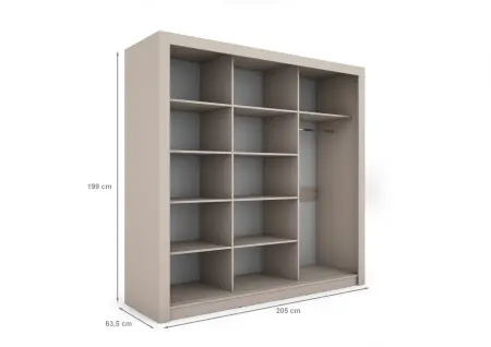 Szafa przesuwna Monako 205, Kaszmir, Lustro - wymiary