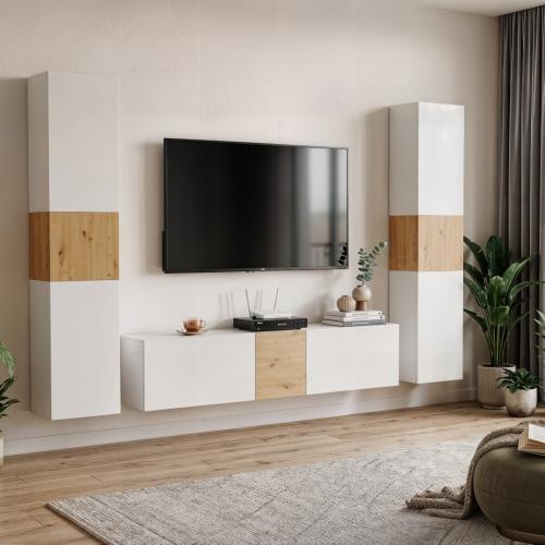 Przejdź do produktu Meblościanka do salonu wisząca   Art  Biały Dąb artisan  