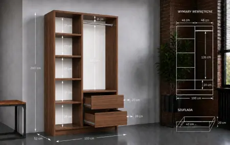 alt=&amp;quot;Wnętrze garderoby ITO 2D z półkami i drążkiem
