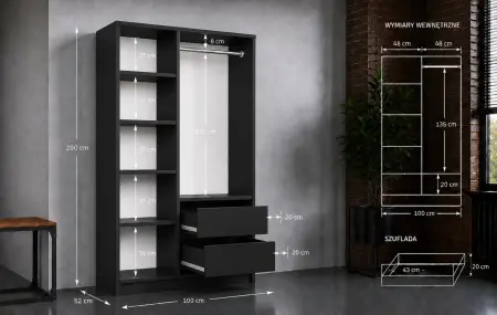 alt=&amp;quot;Wnętrze garderoby ITO 2D z półkami i drążkiem