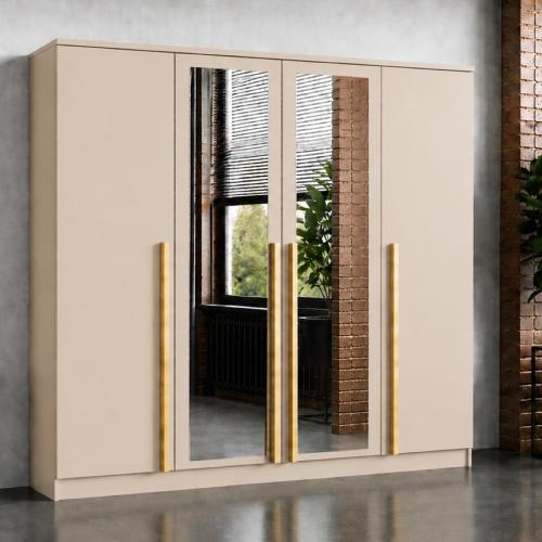 Przejdź do produktu Szafa 200 cm  Kaszmir Złoty – ITO  4-drzwiowa z lustrem szufladami i półkami    