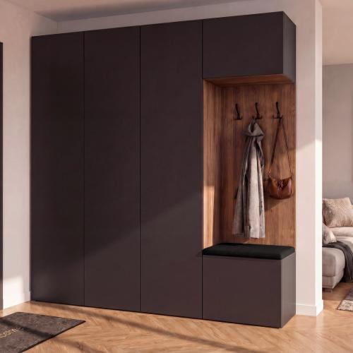 Przejdź do produktu Szafa Modułowa  Garderoba 210 cm  NEMO 3D  Czarna Orzech Warmia Prawa strona 