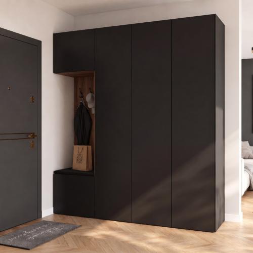 Przejdź do produktu Szafa Modułowa  Garderoba 210 cm  NEMO 3D  Czarna Orzech Warmia Lewa Strona 