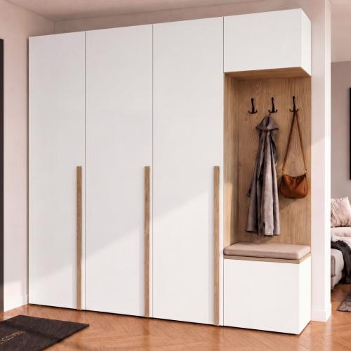 Przejdź do produktu Szafa Modułowa  Garderoba  210 cm  NEMO 3D  Biały  Dąb Cremona Prawa strona  uchwyt lamela 