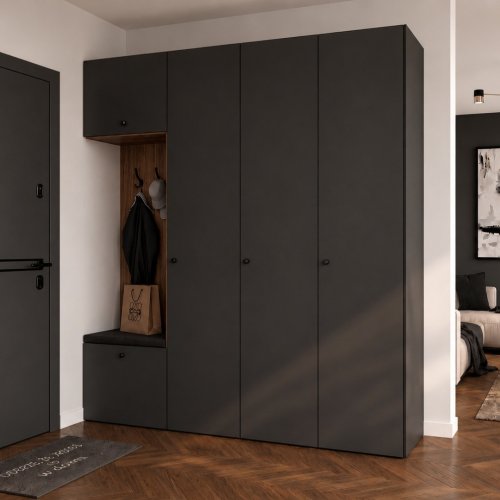 Przejdź do produktu Szafa Modułowa  Garderoba 210 cm  NEMO 3D  Czarna Orzech Warmia  uchwyt gałka