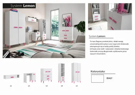 alt:Zestaw mebli młodzieżowych Lemon różowy