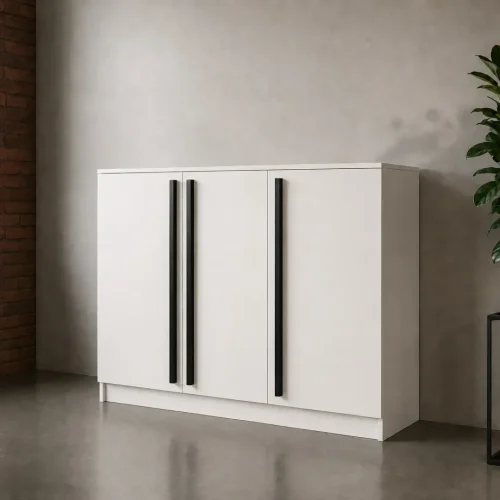 Przejdź do produktu Komoda do Salonu ITO 150 cm Biała – 3 Szuflady | Nowoczesna Komoda 150x100x40 cm.