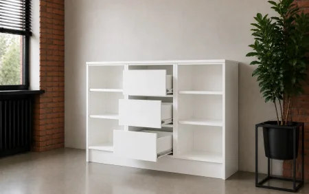 alt: środek komoda do salonu biała ito 3d