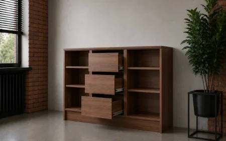 alt: środek komoda do salonu orzech warmia  ito 3d