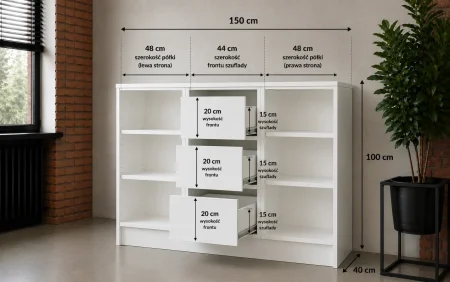 alt: środek komoda do salonu biała ito 3d