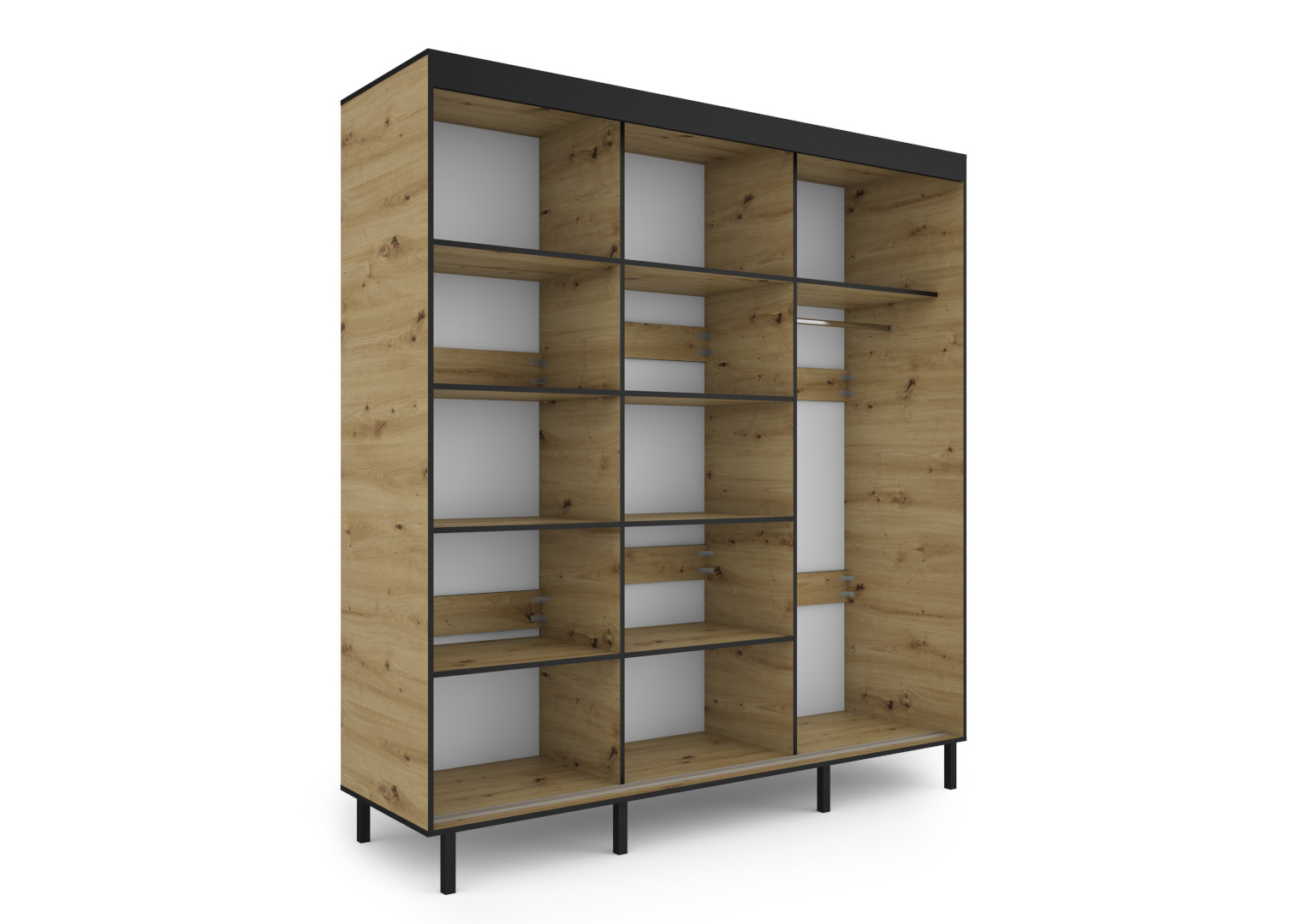 Szafa BRAGA 205 z lustrem, Biała, Czarne listwy - wnętrze 